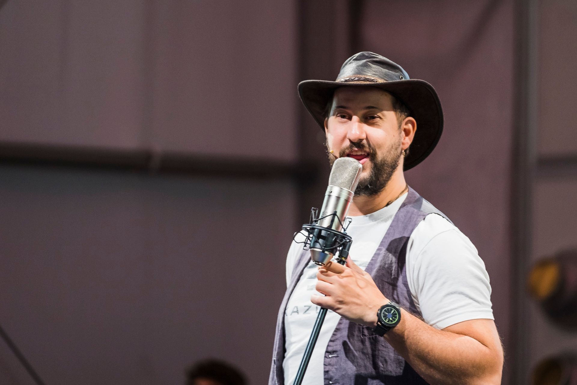 Alex Barrera and "The Hat" onstage at South Summit 2019