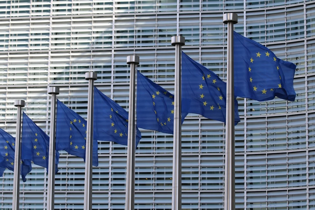 Row of European Union flags, representing the EIF's €15B ETCI 2 fund of funds for European scaleups